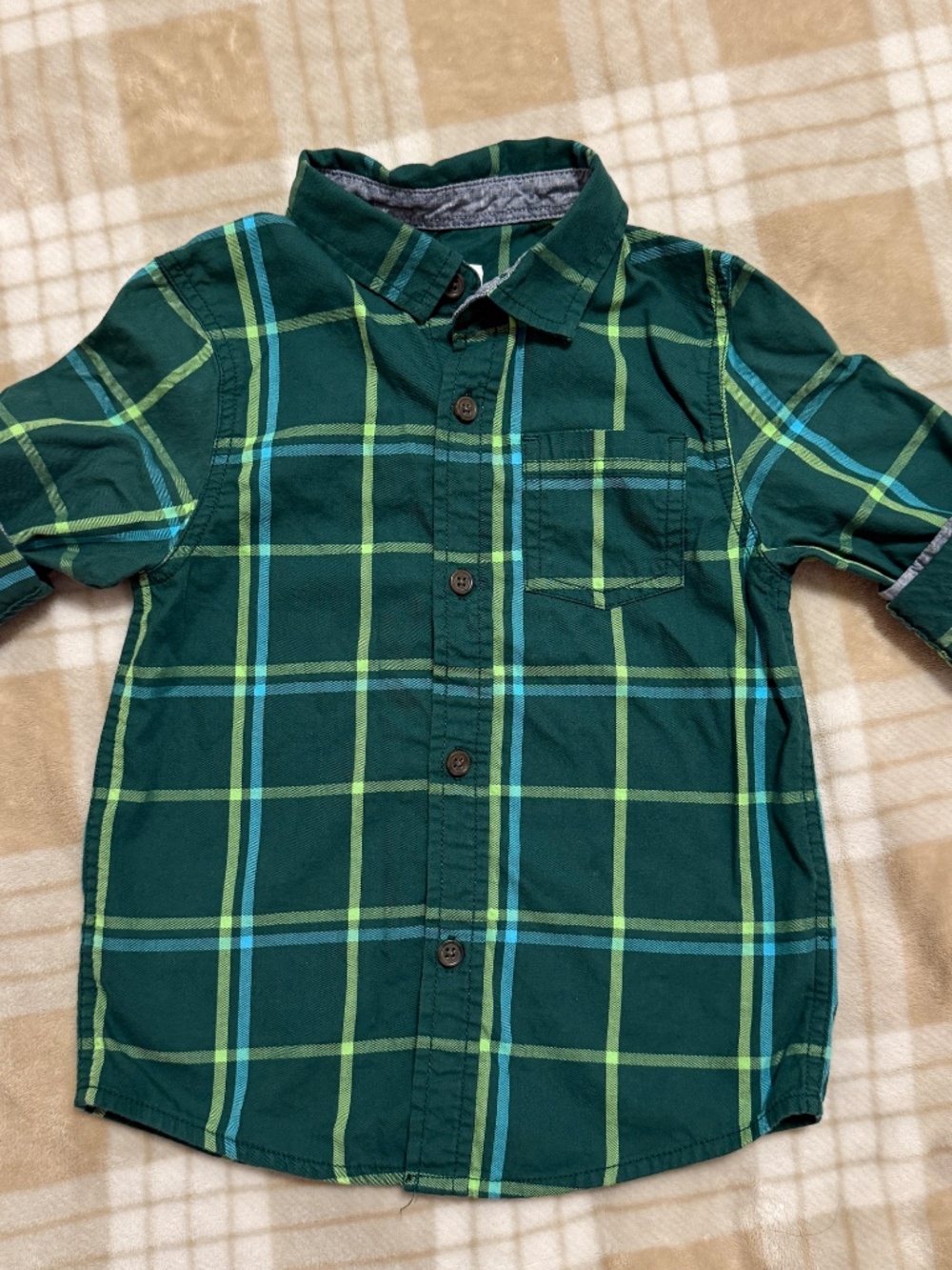 Cat & Jack Green Roll-tab Dress Shirt- Size 5T